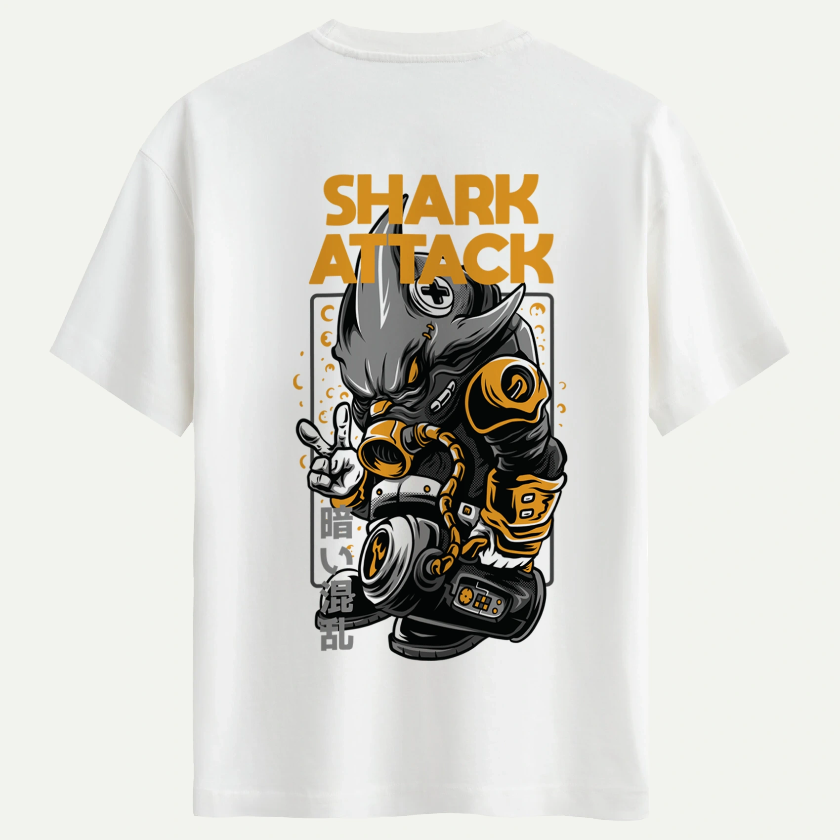 shark_attack_beyaz.webp Shark Attack Baskılı Tişört - Görsel 1