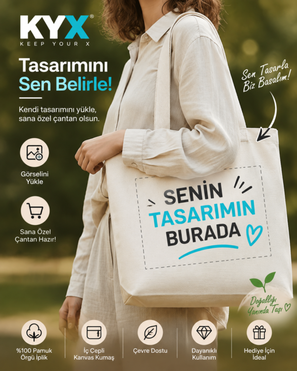 Kendin Tasarla Kanvas Bez Çanta – Telefon & Cüzdan Cepli 45x35x8 cm