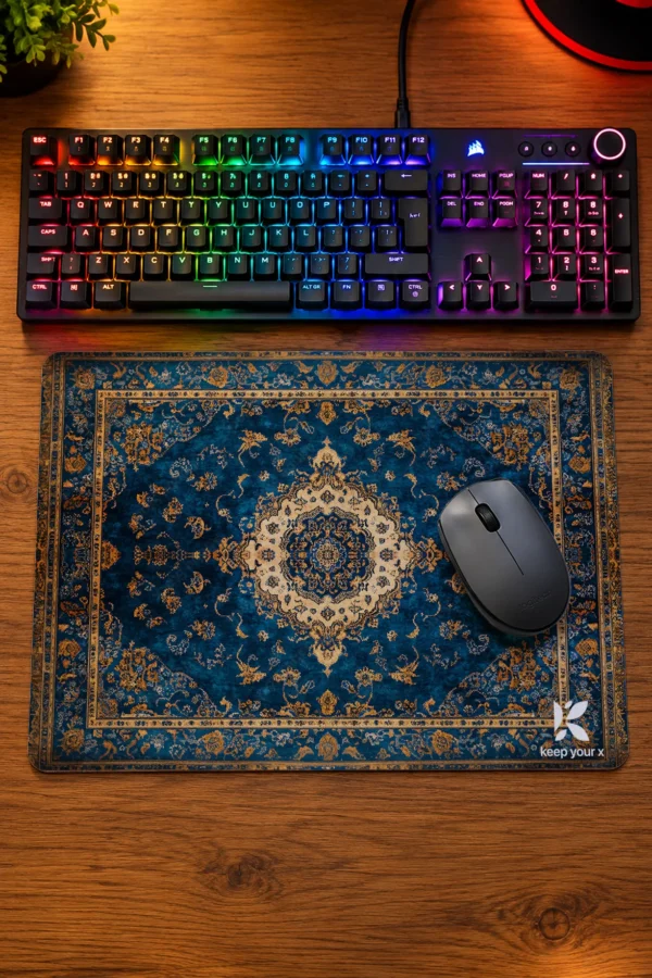 KYX Mavi Oryantal Hali Desenli Dekoratif Mousepad 40x28 Cm