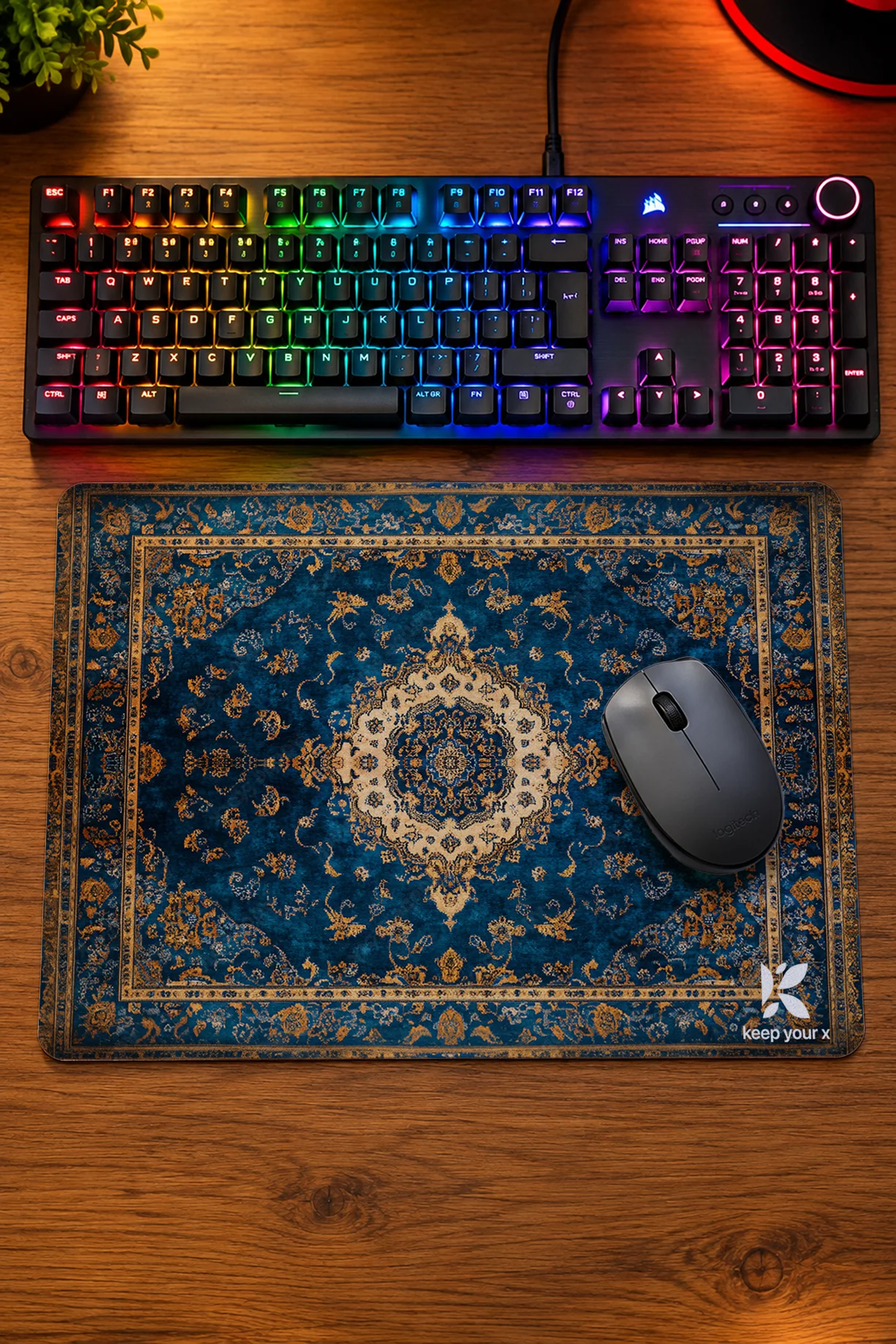 KYX_Mavi_Oryantal_Halı_Desenli_Dekoratif_Mousepad_40x28_cm_Ön KYX Mavi Oryantal Hali Desenli Dekoratif Mousepad 40x28 Cm - Görsel 1