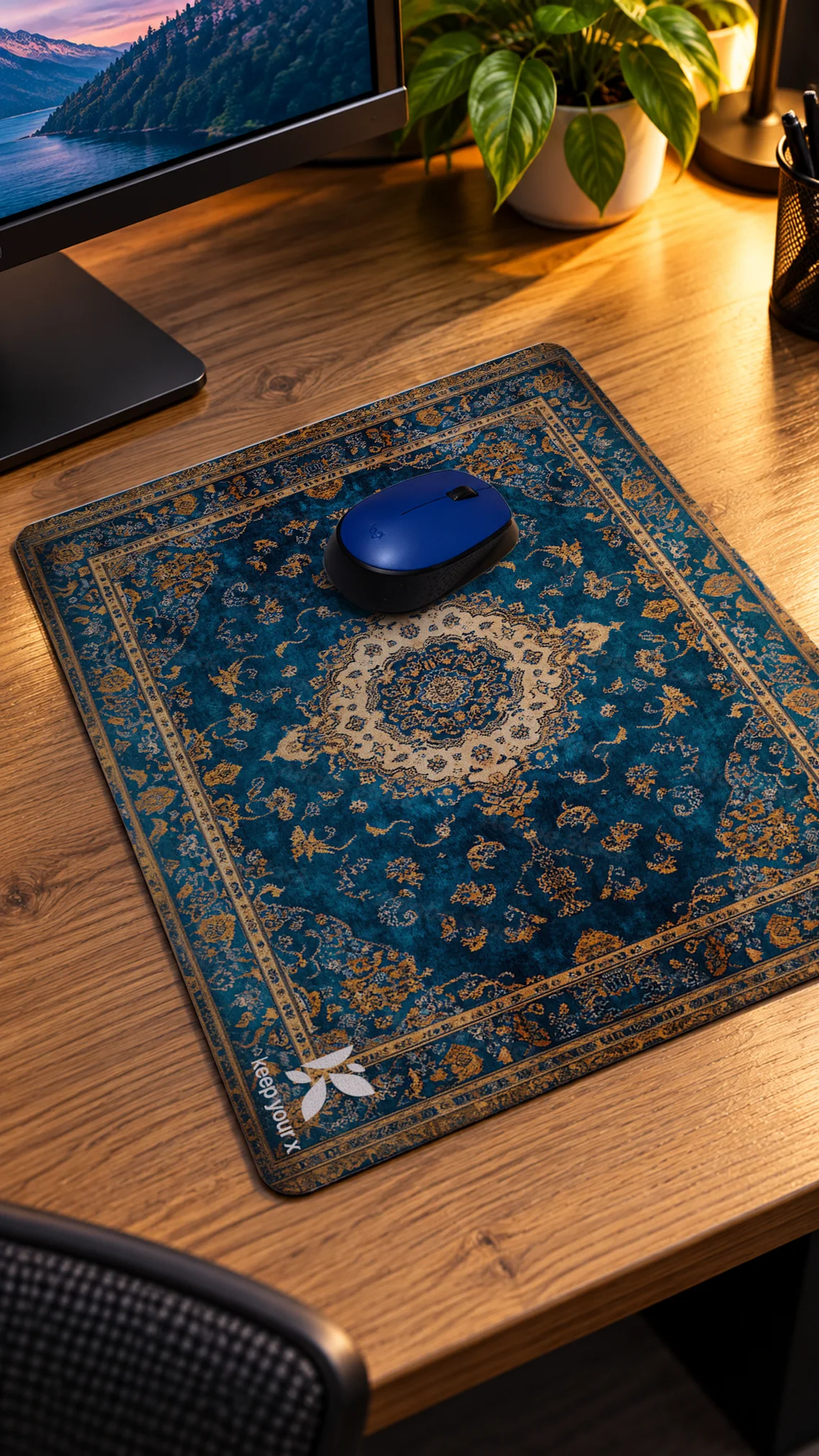 KYX Mavi Oryantal Hali Desenli Dekoratif Mousepad 40x28 Cm - Görsel 2