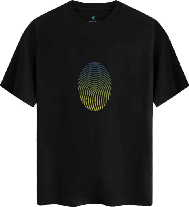 Yellow Navy Finger Print Baskılı Tişört